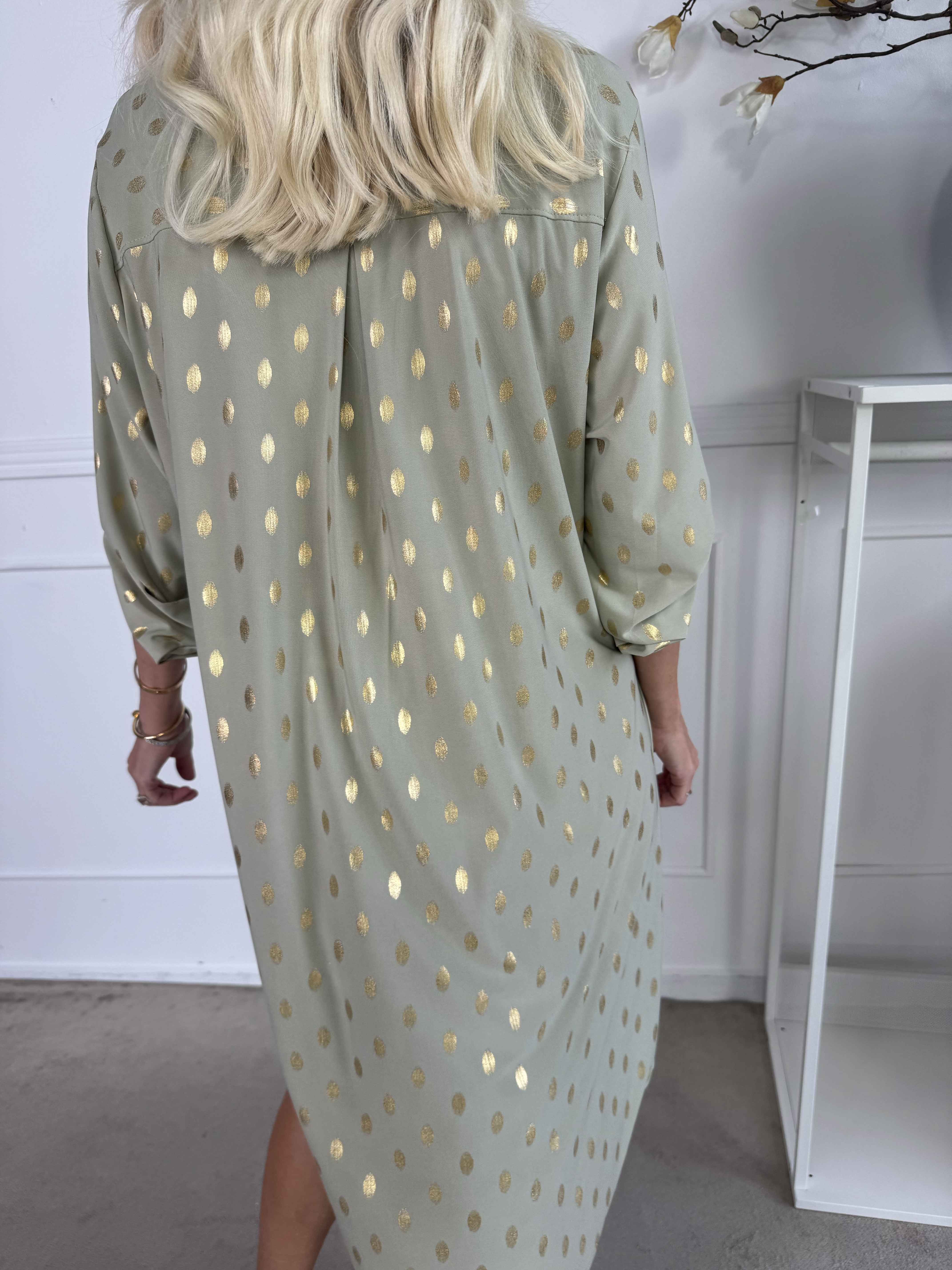Ebba Gold Long - Elastisk kjole med guld prikker
